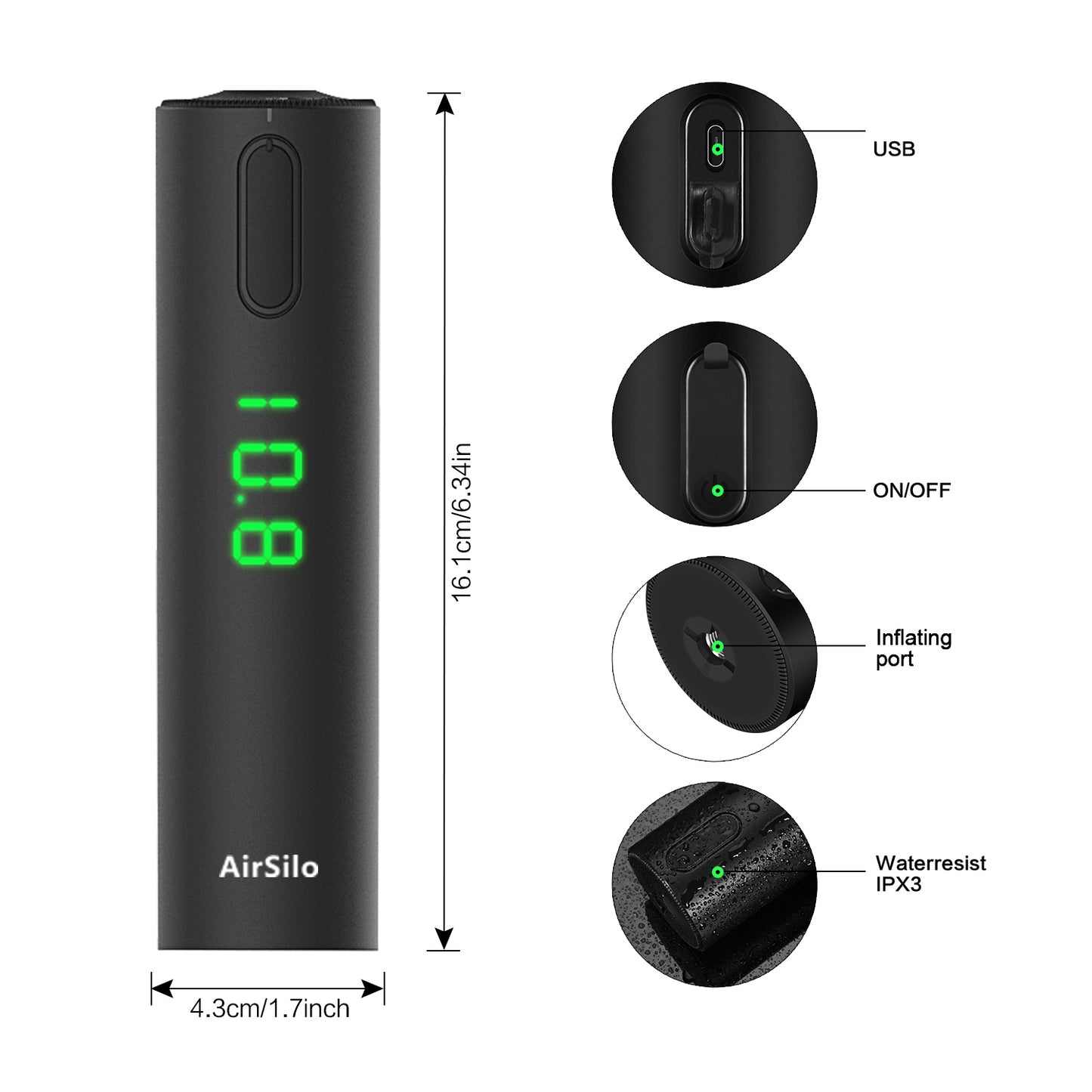 AirSilo Electric Ball Pump with pressure gauge displaying